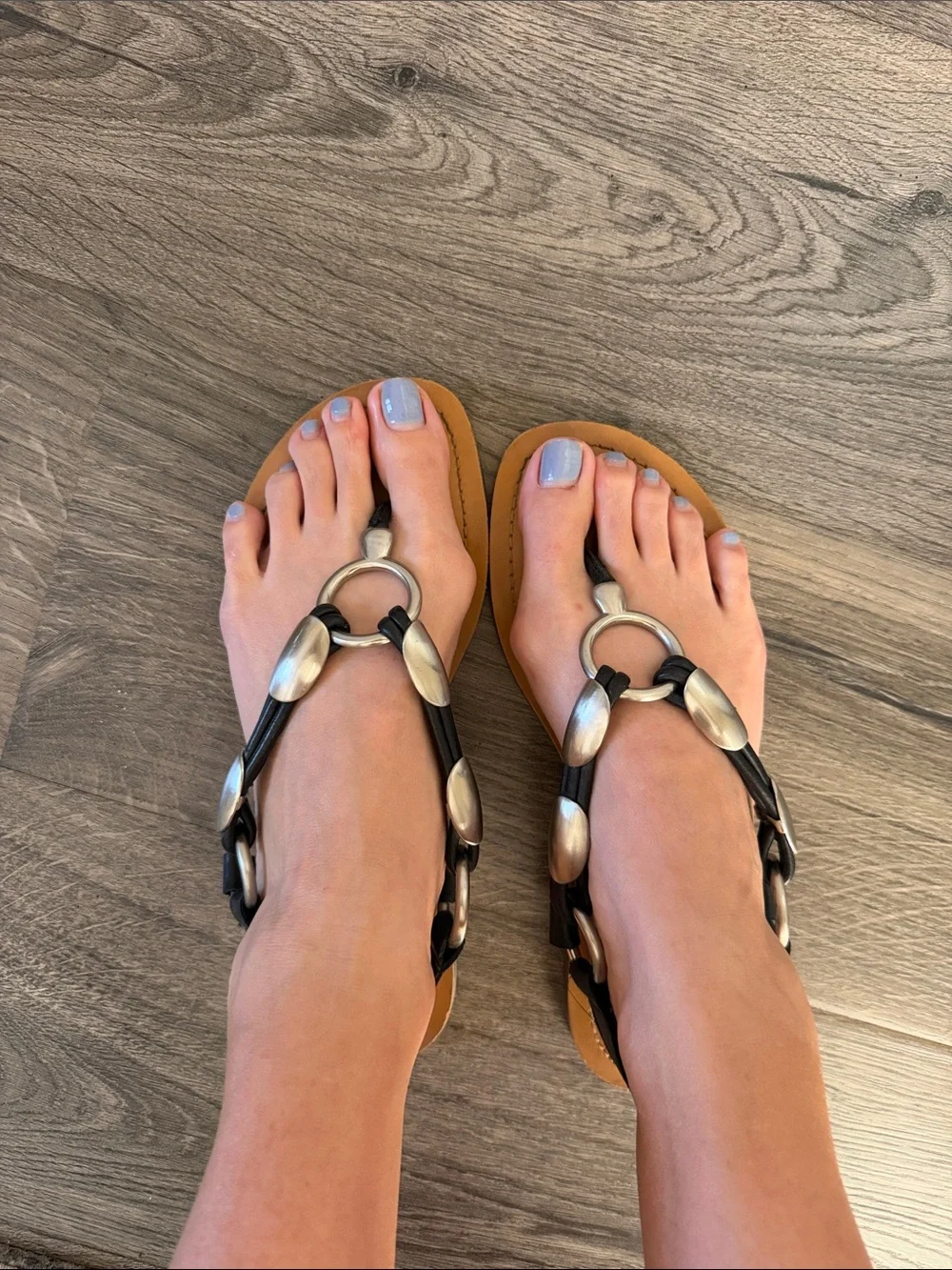 Jessica Simpson Black Strappy Sandals with Tan Footbed- Size 9.5